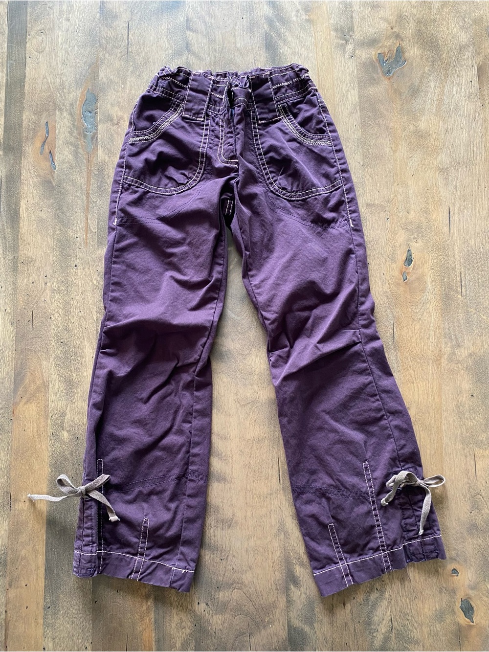 Girls Purple Drawstring Hem Cotton Pants